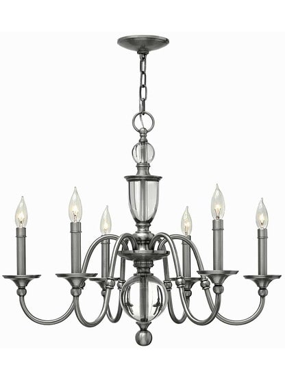 Eleanor 6-Light Chandelier in Polished Antique Nickel.